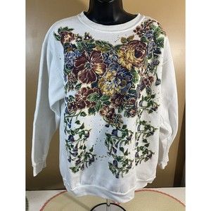 Vintage Fun Art 1992 Made In USA Women’s Sweatshirt Floral Design One Size